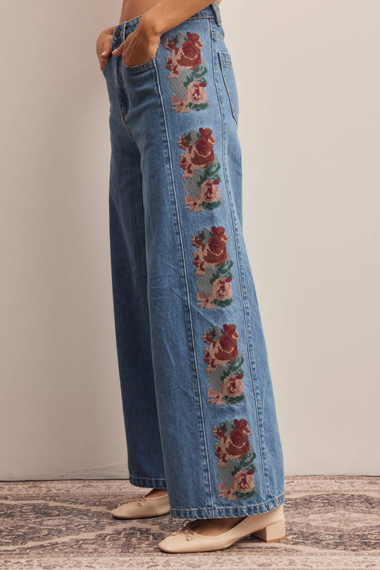 Farrah  embroidered wide leg Jeans